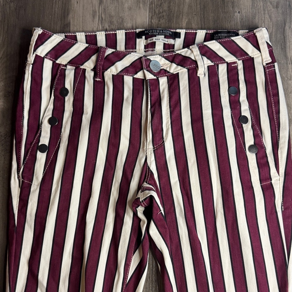 Scotch & Soda Burgundy and Cream Striped Mid Rise Skinny - Picture 3 of 5